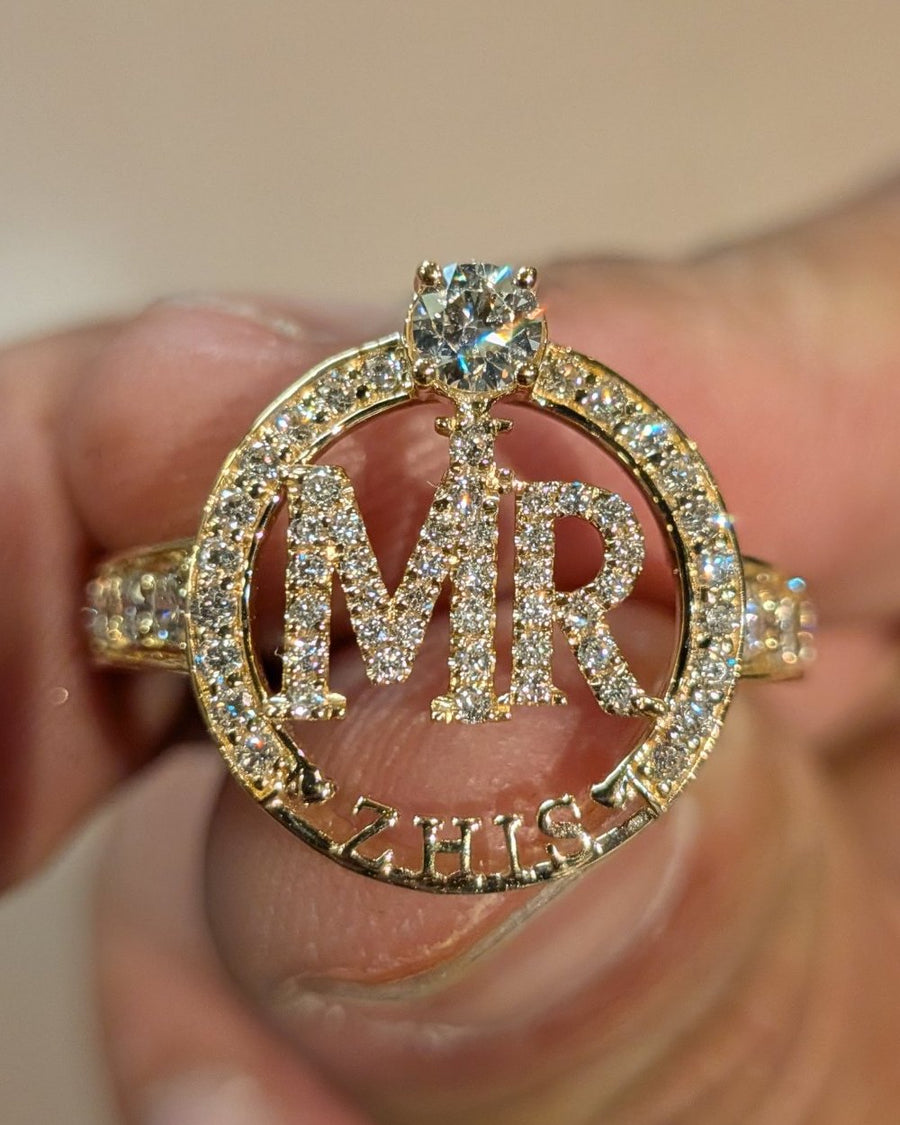 Bague aux initiales en or 18 carats, 0,88 carat de diamants de synthèse