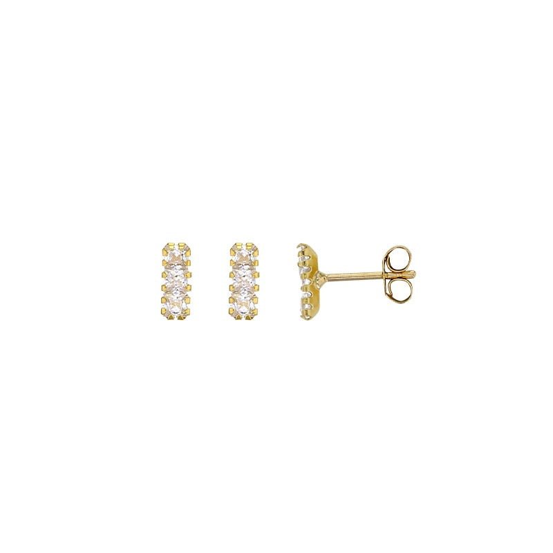 Boucles d'oreilles 3 zirconium sertis griffes , Or 9k - PARADOXE