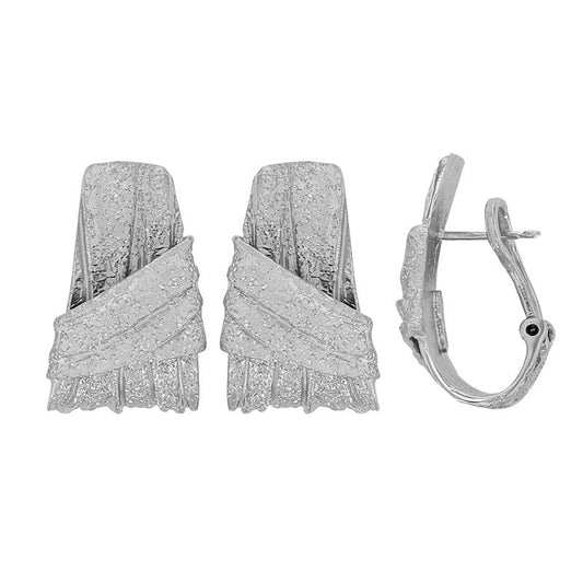 Boucles d'oreilles aspect froissé et diamanté , Argent 925 Rhodié - PARADOXE