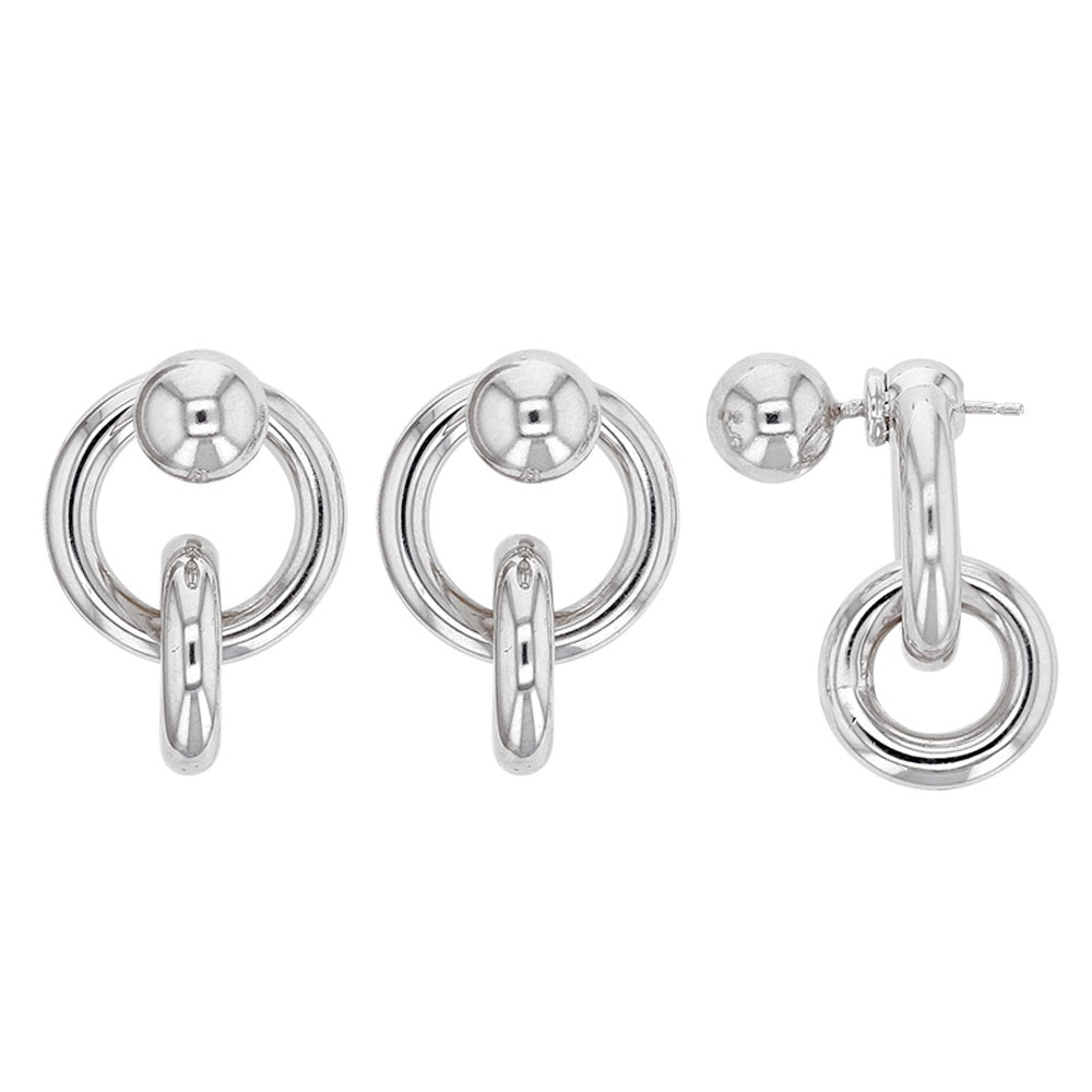 Boucles d'oreilles boule et double cercles entrelacés , Argent 925 Rhodié - PARADOXE
