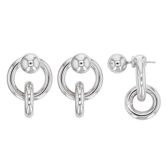 Boucles d'oreilles boule et double cercles entrelacés , Argent 925 Rhodié - PARADOXE
