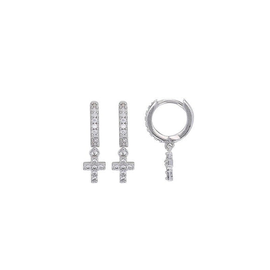Boucles d'oreilles Créoles croix serties d'oxydes , Argent 925 Rhodié - PARADOXE