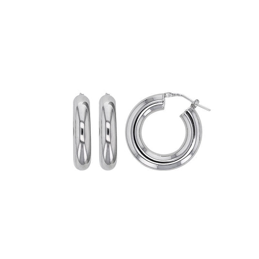 Boucles d'oreilles créoles fil épais , Argent 925 Rhodié - PARADOXE