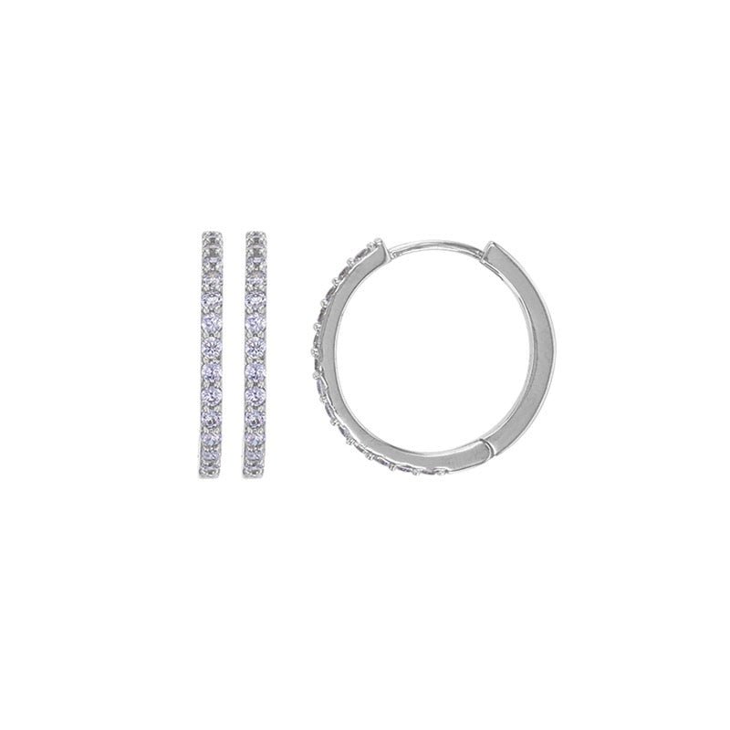 Boucles d'oreilles créoles ornée zirconium , Argent 925 Rhodié - PARADOXE