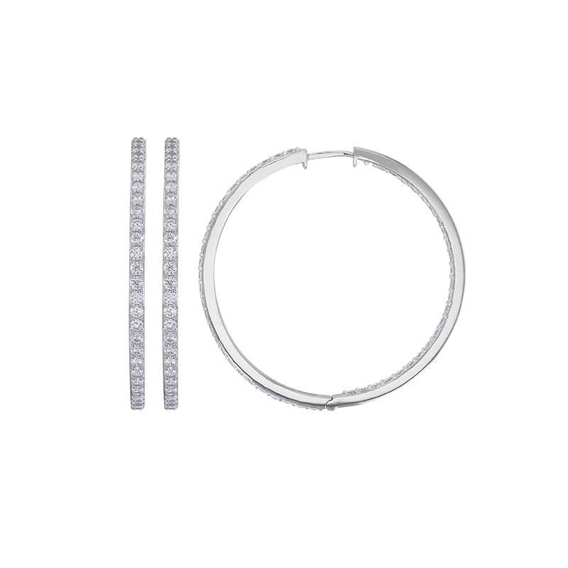 Boucles d'oreilles créoles ornée zirconium , Argent 925 Rhodié - PARADOXE