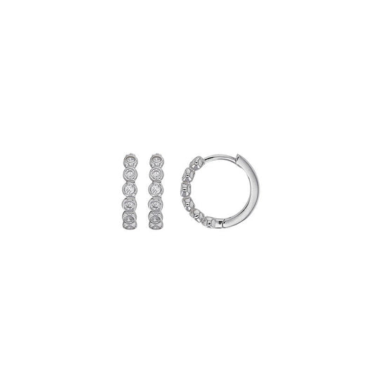 Boucles d'oreilles créoles ornée zirconium serti clos , Argent 925 Rhodié - PARADOXE