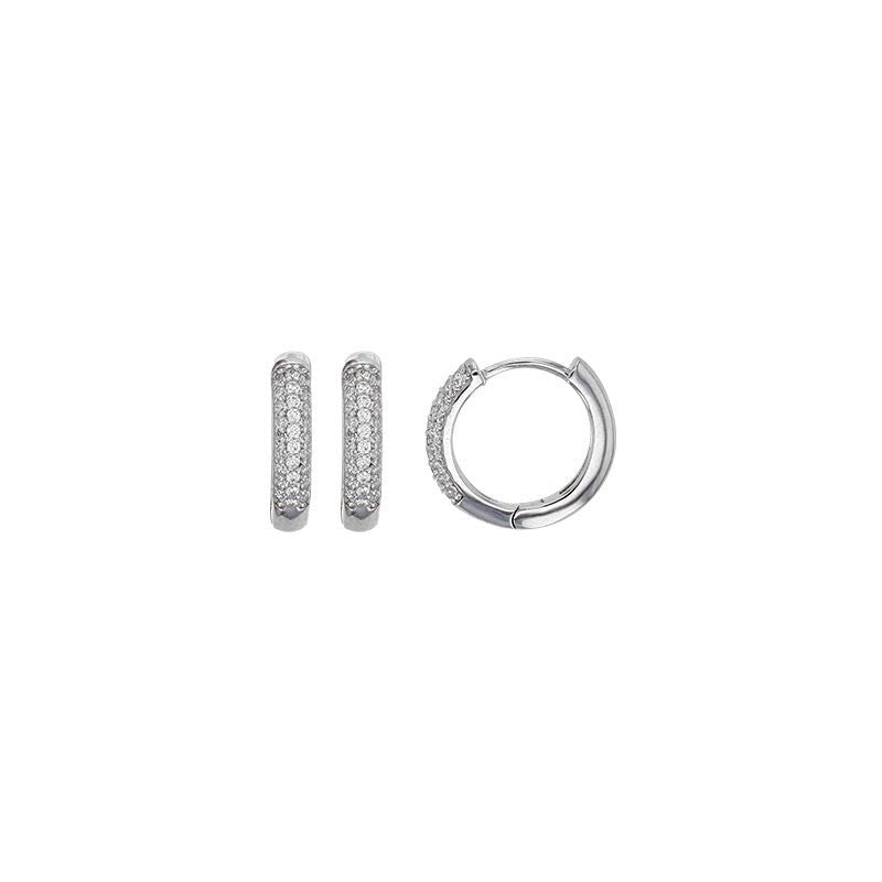 Boucles d'oreilles créoles pavées zirconium , Argent 925 Rhodié - PARADOXE