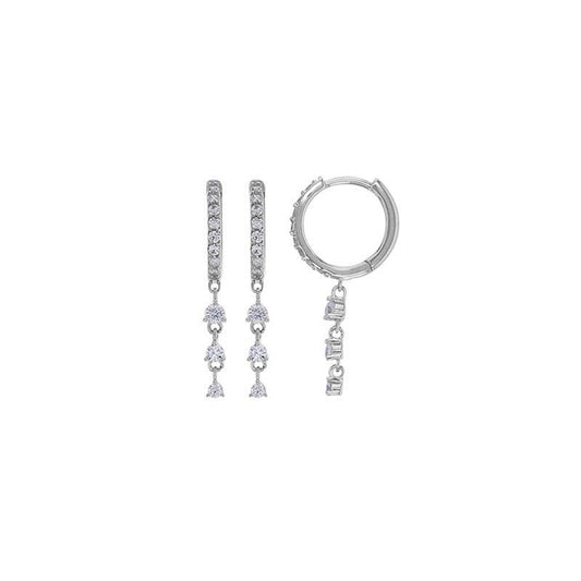 Boucles d'oreilles Créoles serties d'oxydes 3 pampilles , Argent 925 Rhodié - PARADOXE