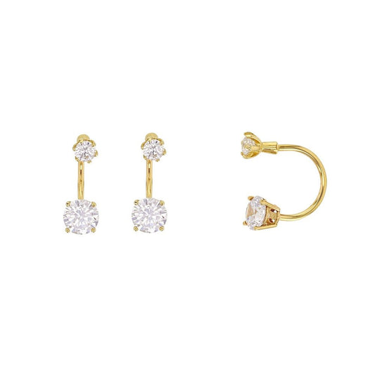 Boucles d'oreilles demi - cercles et 2 zirconium ,Or 9K - PARADOXE