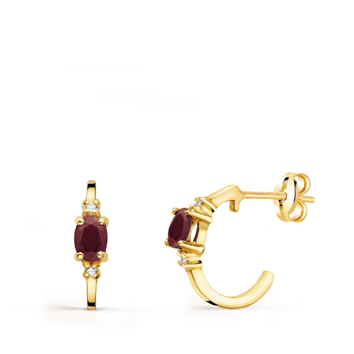 Boucles d'oreilles demi créoles Rubis , OR 18K - PARADOXE