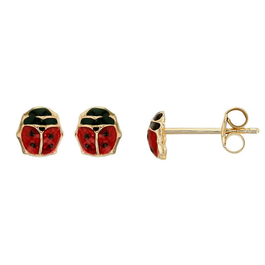 Boucles d'oreilles enfant Coccinelles émail rouge , Or 9K - PARADOXE