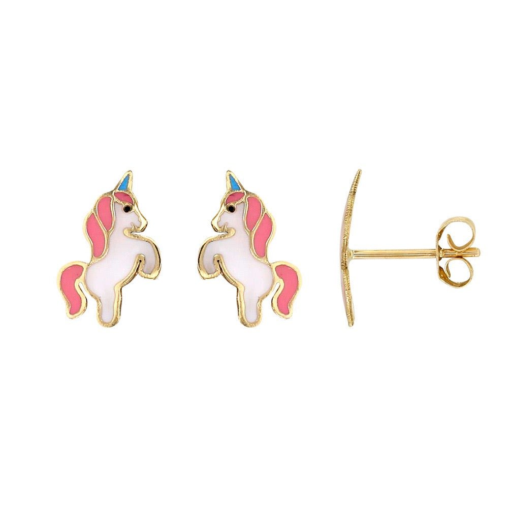 Boucles d'oreilles enfant Licorne émaillée , Or 9K - PARADOXE