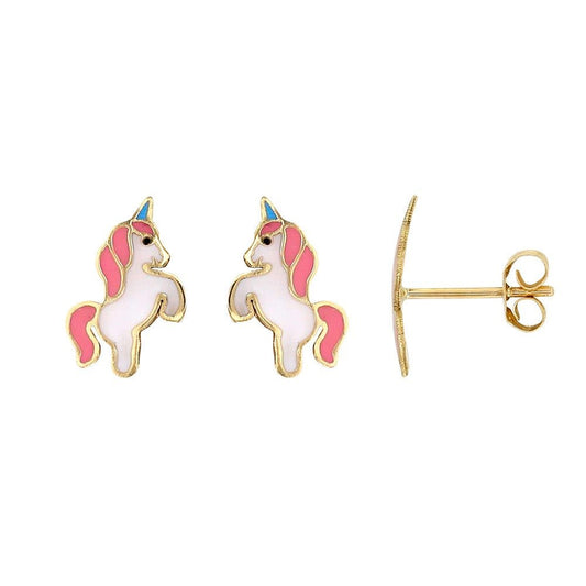 Boucles d'oreilles enfant Licorne émaillée , Or 9K - PARADOXE