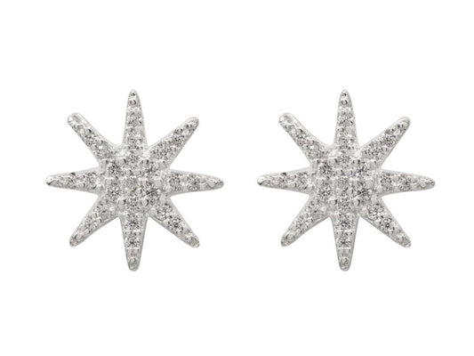 Boucles d'oreilles Etoile à 8 branches zirconium, Argent 925 - PARADOXE