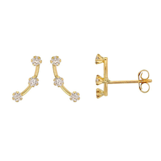 Boucles d'oreilles galbé et 3 zirconium , Or 9K - PARADOXE