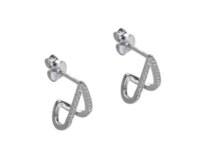 Boucles d'oreilles incurvé avec zirconium, Argent 925 - PARADOXE