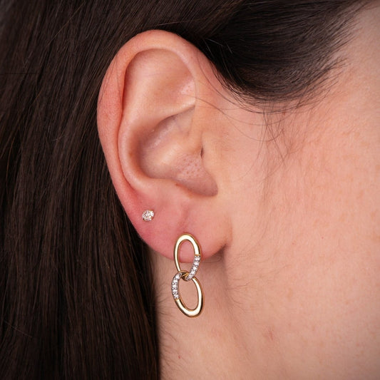 Boucles d'oreilles maille cheval large zirconium , Or 18k - PARADOXE
