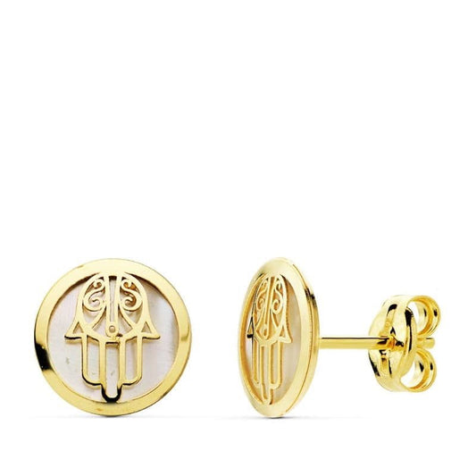 BOUCLES D'OREILLES MAIN DE FATMA NACRE , OR 18K - PARADOXE