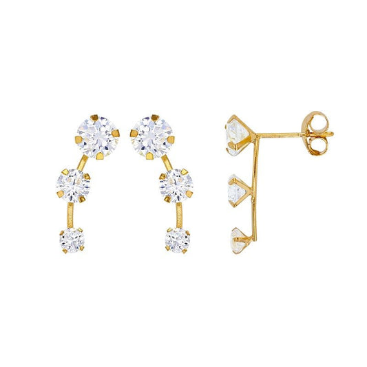 Boucles d'oreilles montantes et 3 zirconium , Or 9K - PARADOXE