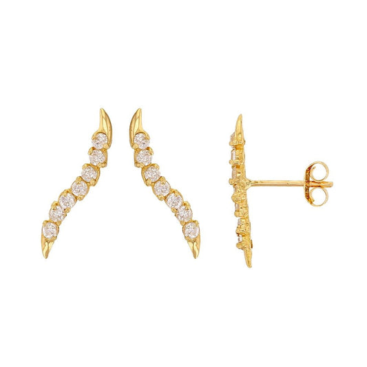 Boucles d'oreilles ondulées sertie de zirconium , Or 9K - PARADOXE