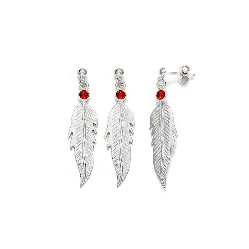 Boucles d'oreilles pendantes plume ornée d'une ambre ,Argent 925 Rhodié - PARADOXE