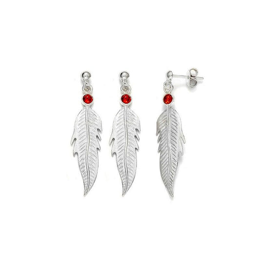 Boucles d'oreilles pendantes plume ornée d'une ambre ,Argent 925 Rhodié - PARADOXE