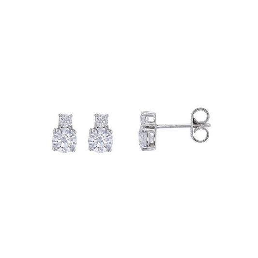 Boucles d'oreilles puces 2 zirconium , Or blanc 9K - PARADOXE