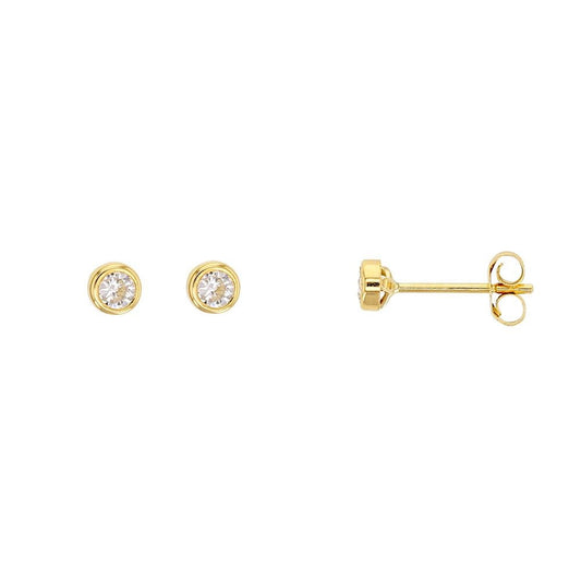 Boucles d'oreilles puces et zirconium serti clos , Or 9K - PARADOXE