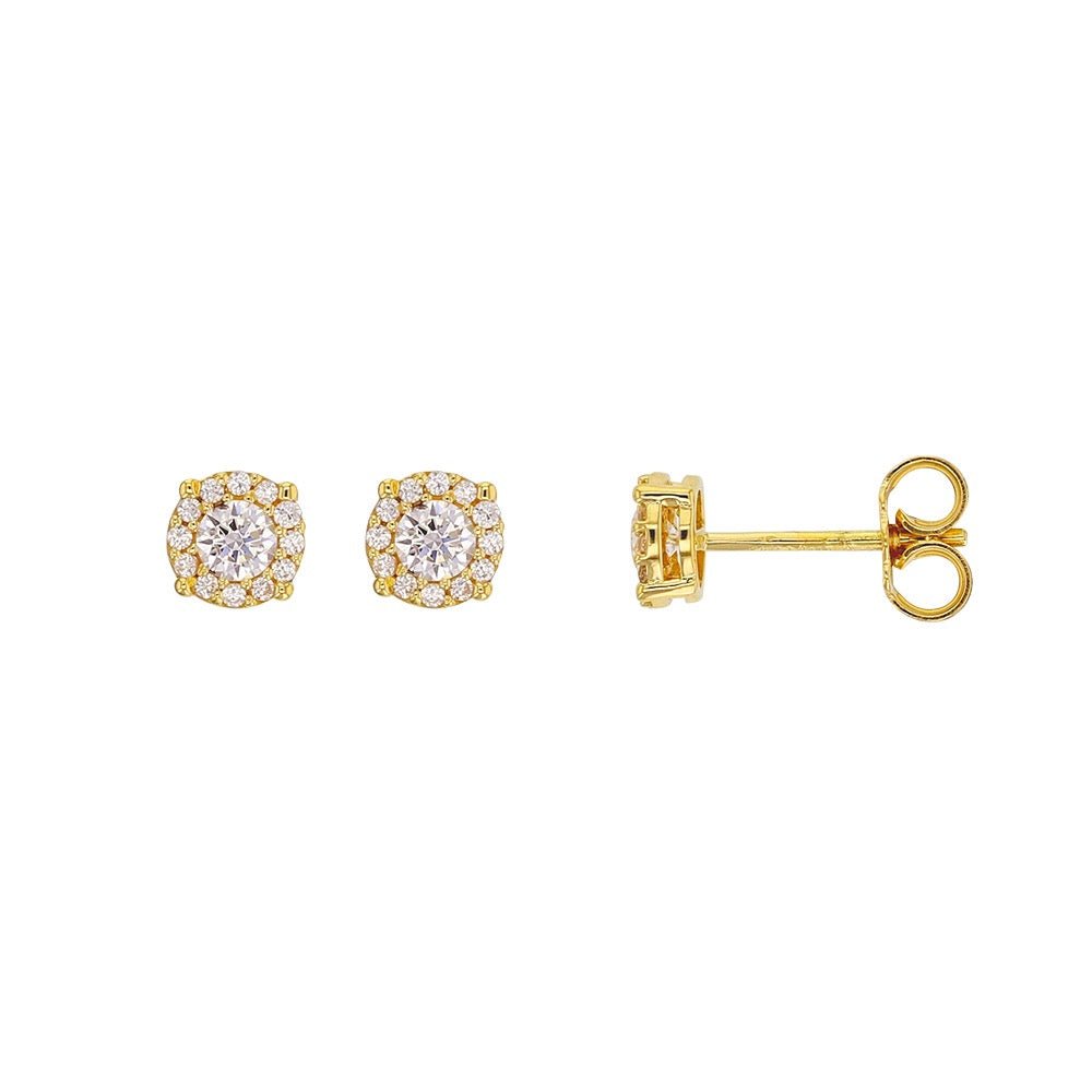 Boucles d'oreilles rondes pavées de zirconium , Or 9K - PARADOXE