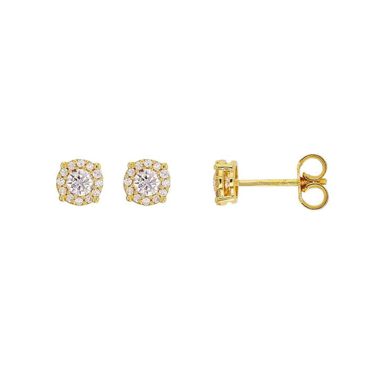 Boucles d'oreilles rondes pavées de zirconium , Or 9K - PARADOXE