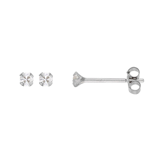 Boucles d'oreilles serti 4 griffes zirconium , Or blanc 9K - PARADOXE