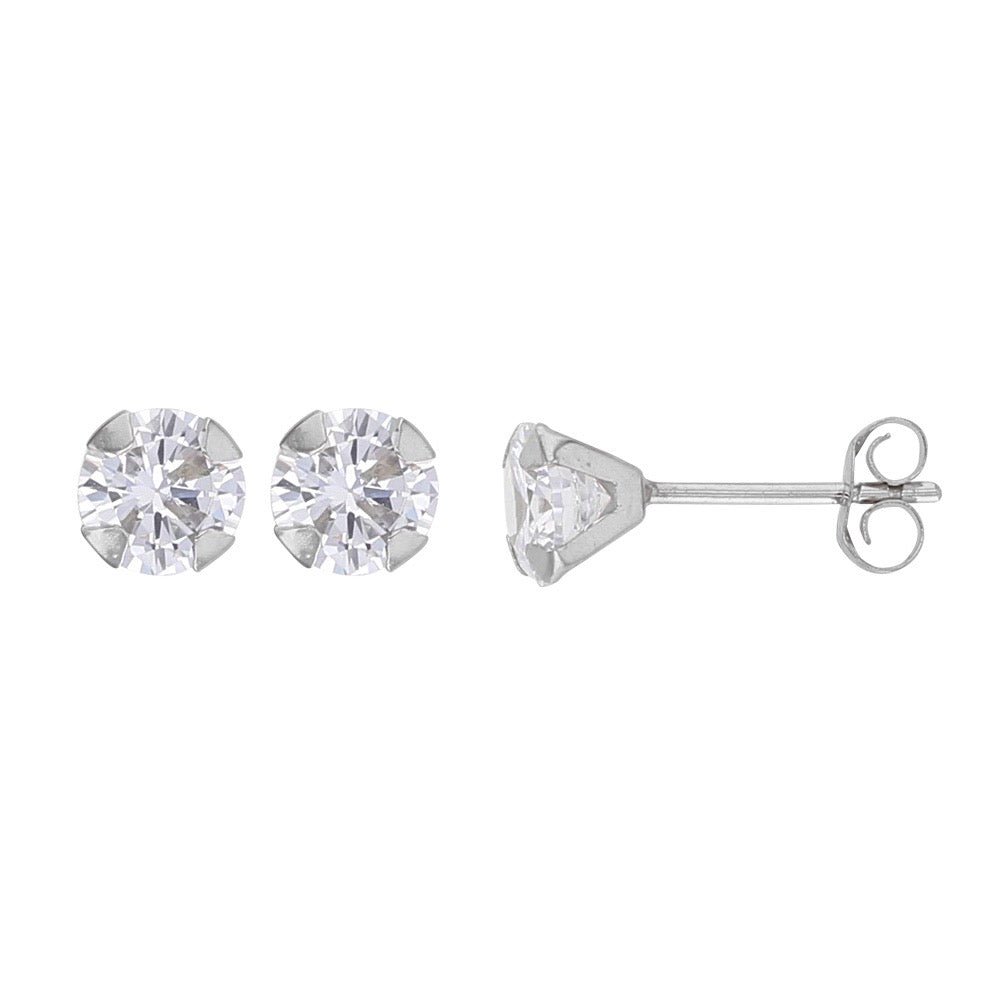 Boucles d'oreilles serti 4 griffes zirconium , Or blanc 9K - PARADOXE