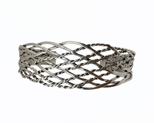 Bracelet 10 branche strié & plat , Argent 925 - PARADOXE