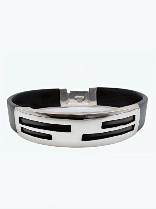 Bracelet ajouré , Argent 925 & Silicone - PARADOXE