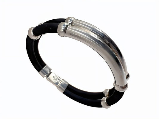 Bracelet double rangé , Argent 925 & Silicone - PARADOXE