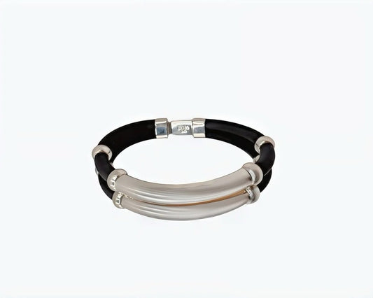 Bracelet double rangé , Argent 925 & Silicone - PARADOXE