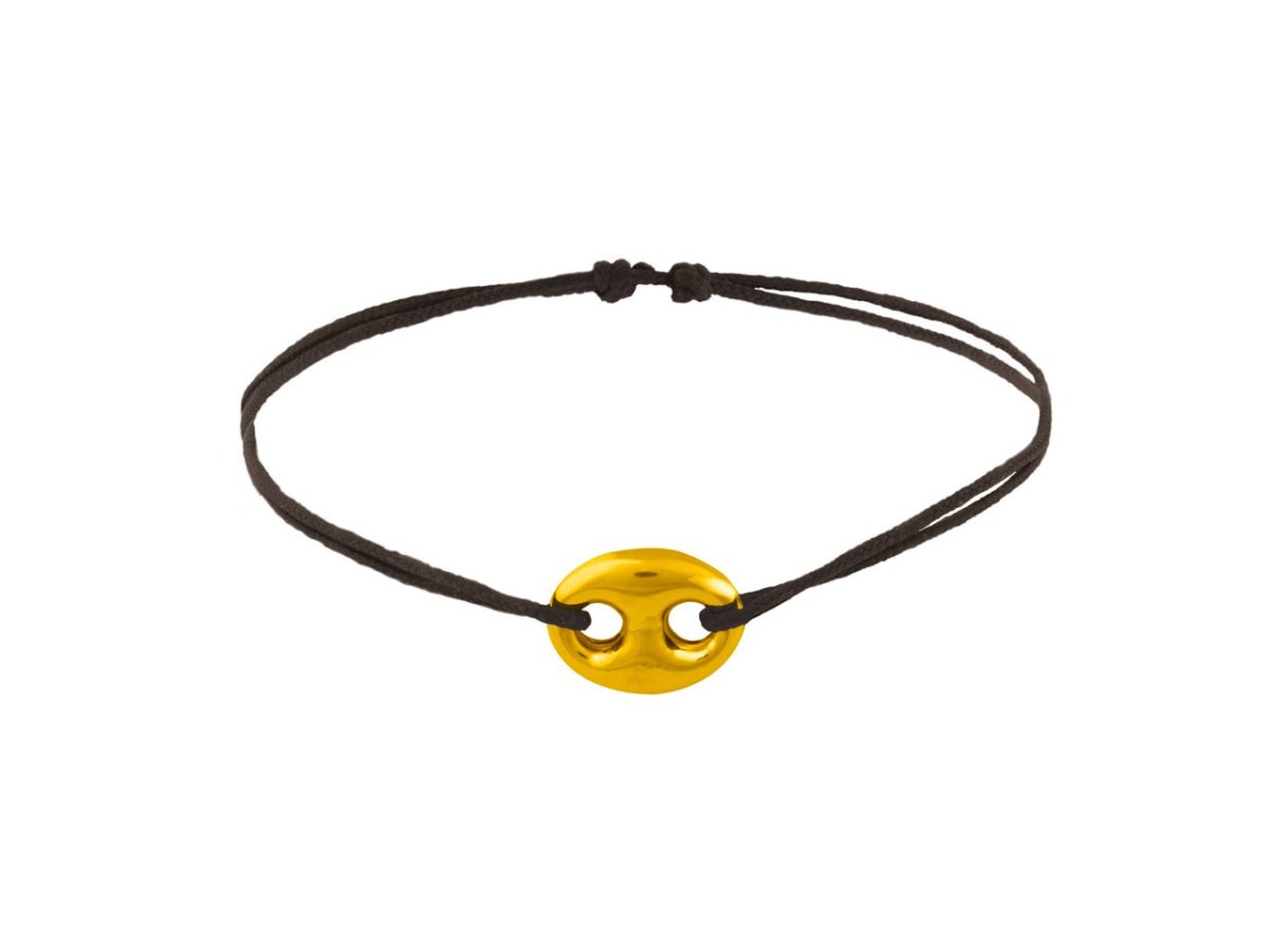 Bracelet grain de café cordon noir ,Or 18K - PARADOXE