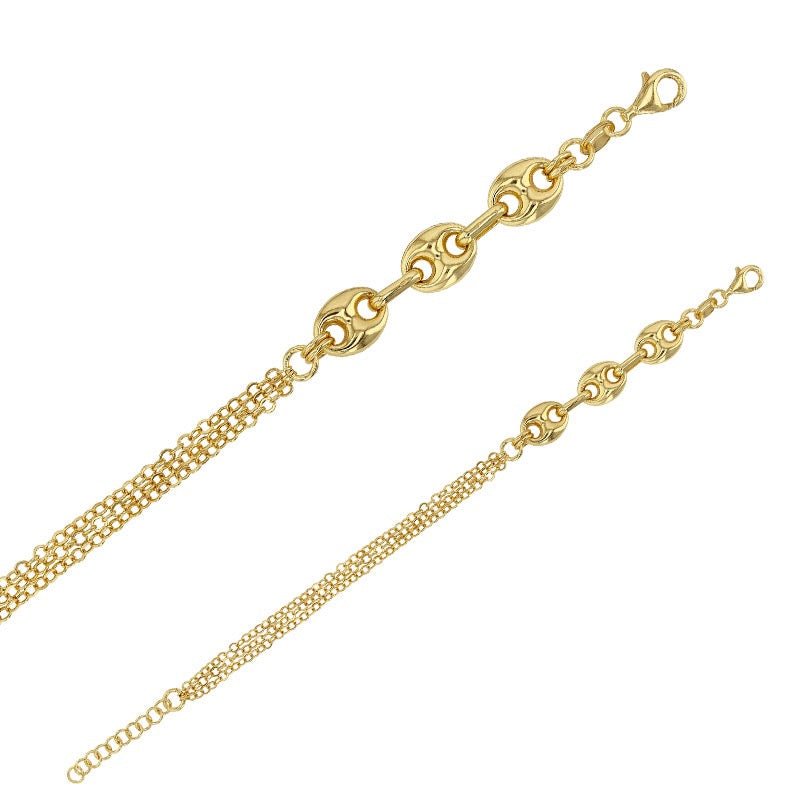 Bracelet grains de café et chaînes 3 rangs, Argent 925 Doré - PARADOXE