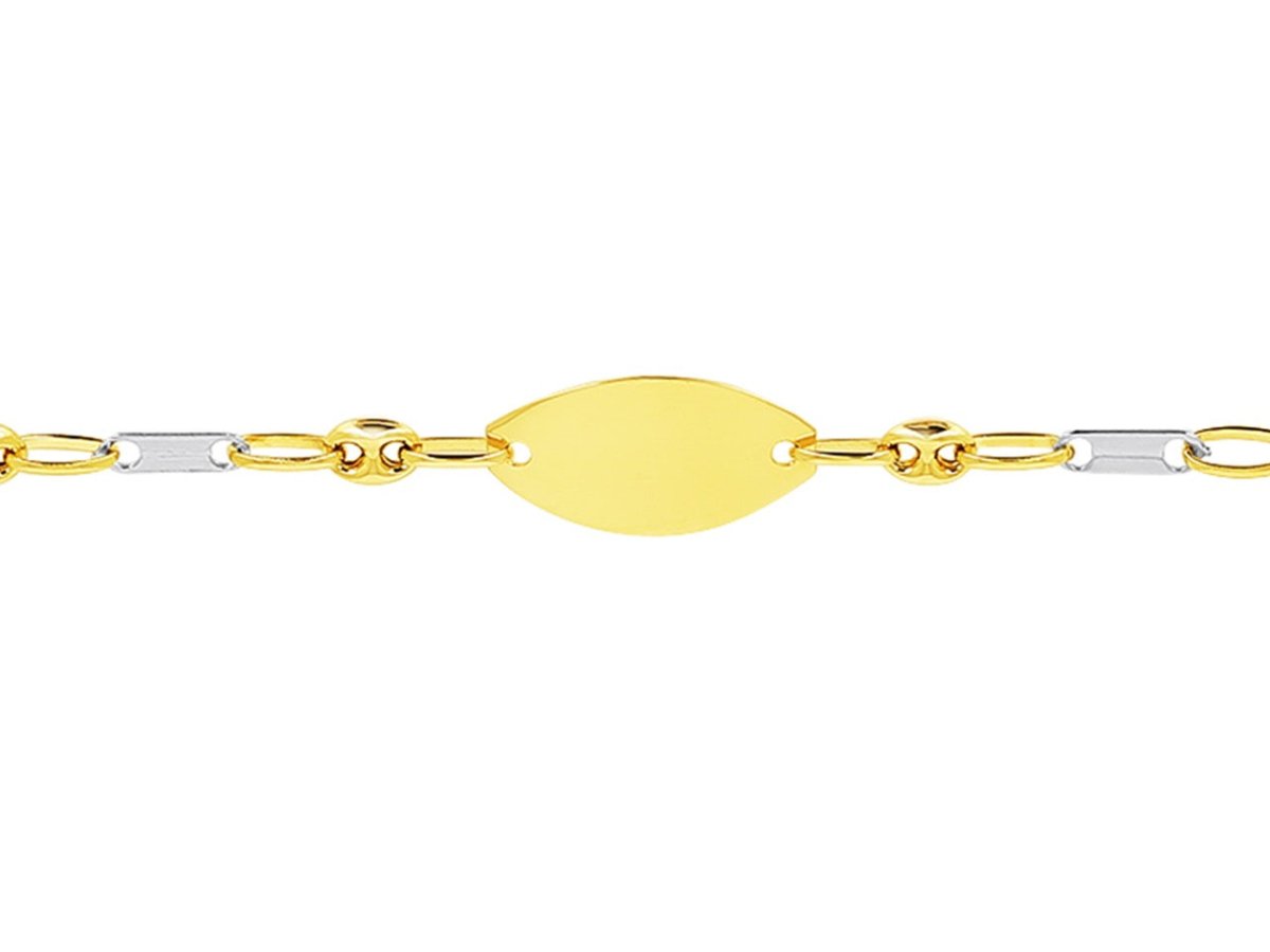 Bracelet Identité bébé Grains de café alternés mailles , Or bicolore 18k - PARADOXE