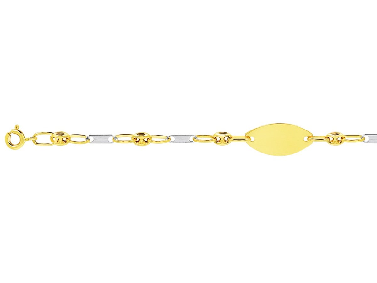 Bracelet Identité bébé Grains de café alternés mailles , Or bicolore 18k - PARADOXE