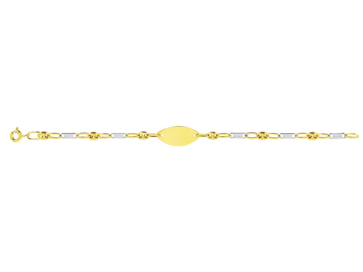 Bracelet Identité bébé Grains de café alternés mailles , Or bicolore 18k - PARADOXE