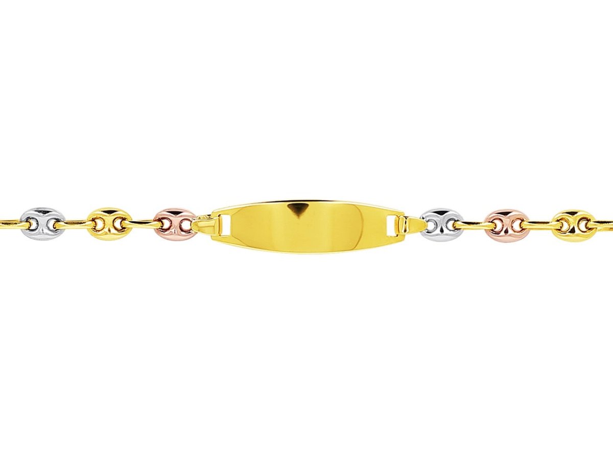 Bracelet Identité bébé Grains de café , plaque ovale , 3 Or 18k - PARADOXE