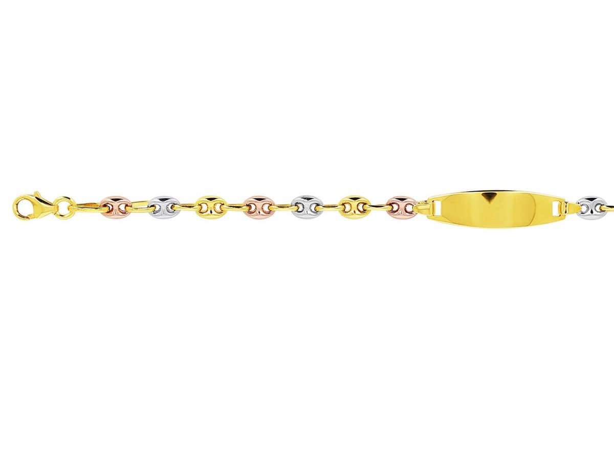 Bracelet Identité bébé Grains de café , plaque ovale , 3 Or 18k - PARADOXE