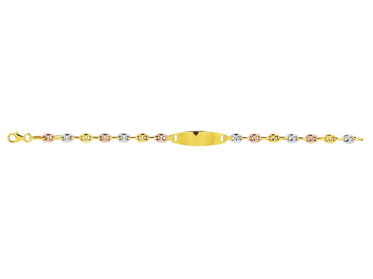Bracelet Identité bébé Grains de café , plaque ovale , 3 Or 18k - PARADOXE