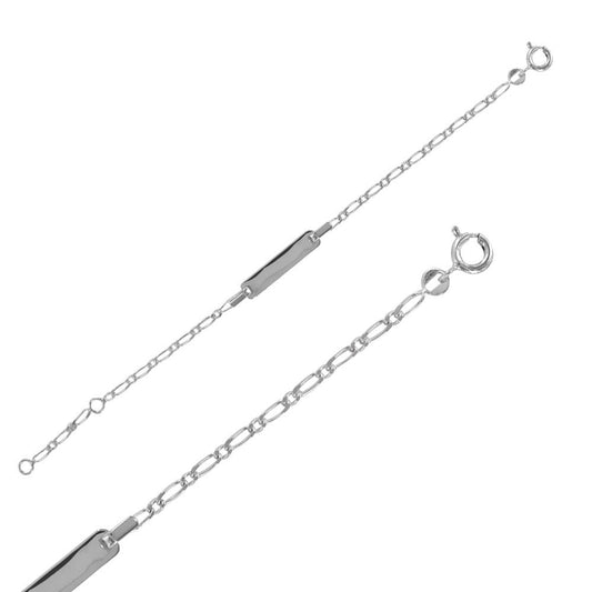 Bracelet Identité bébé maille figaro plaque rectangle,Argent 925 Rhodié - PARADOXE