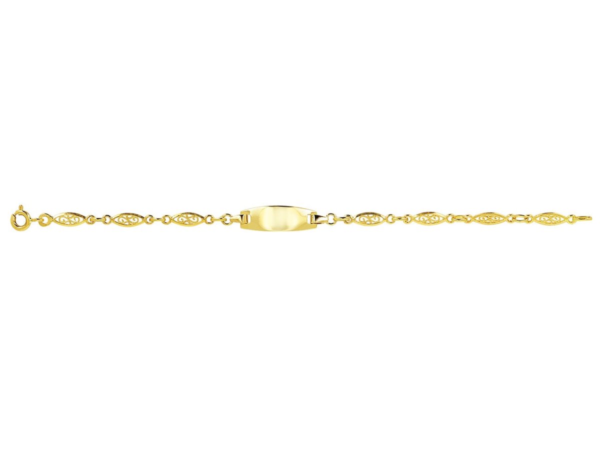 Bracelet Identité bébé maille Filigrane 3,4mm Plaque tonneau, Or 18k - PARADOXE