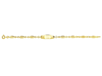Bracelet Identité bébé maille Filigrane 3,4mm Plaque tonneau, Or 18k - PARADOXE