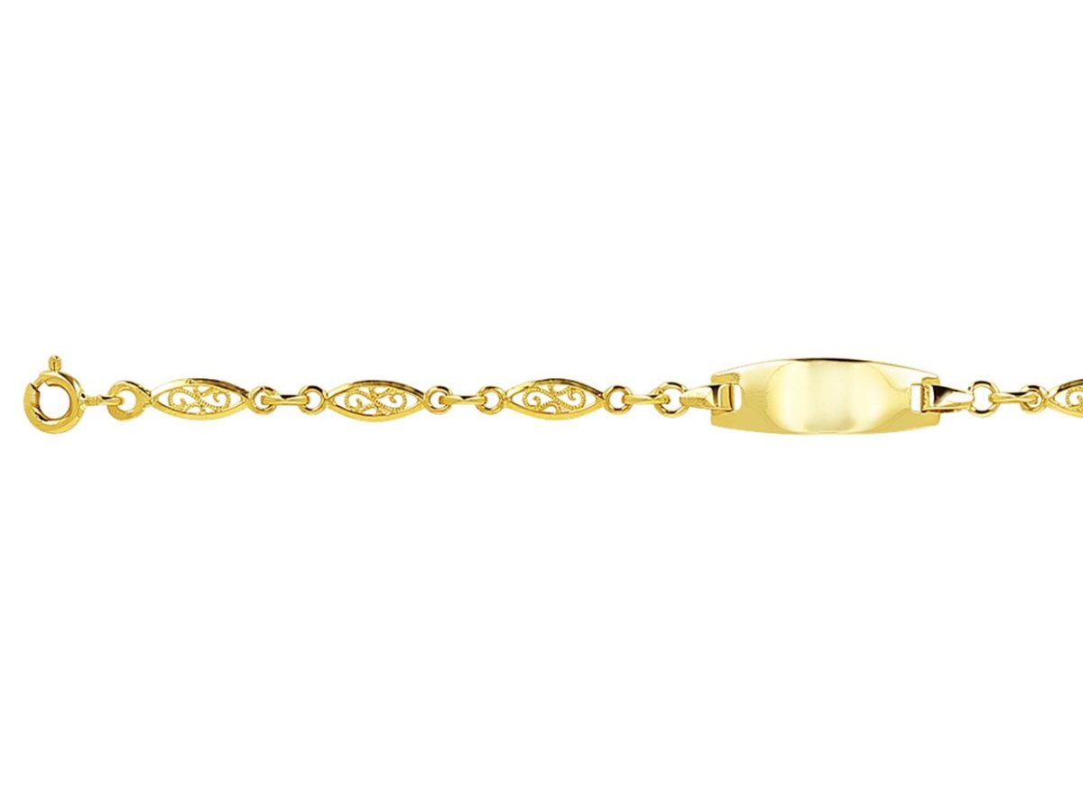 Bracelet Identité bébé maille Filigrane 3,4mm Plaque tonneau, Or 18k - PARADOXE