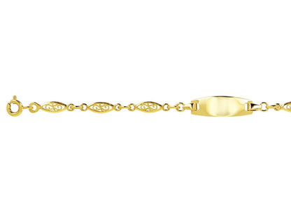Bracelet Identité bébé maille Filigrane 3,4mm Plaque tonneau, Or 18k - PARADOXE