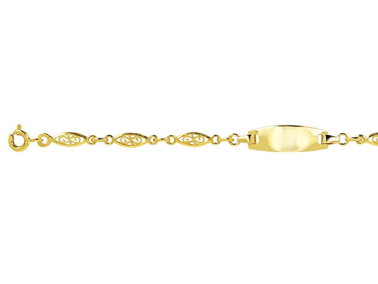 Bracelet Identité bébé maille Filigrane 3,4mm Plaque tonneau, Or 18k - PARADOXE